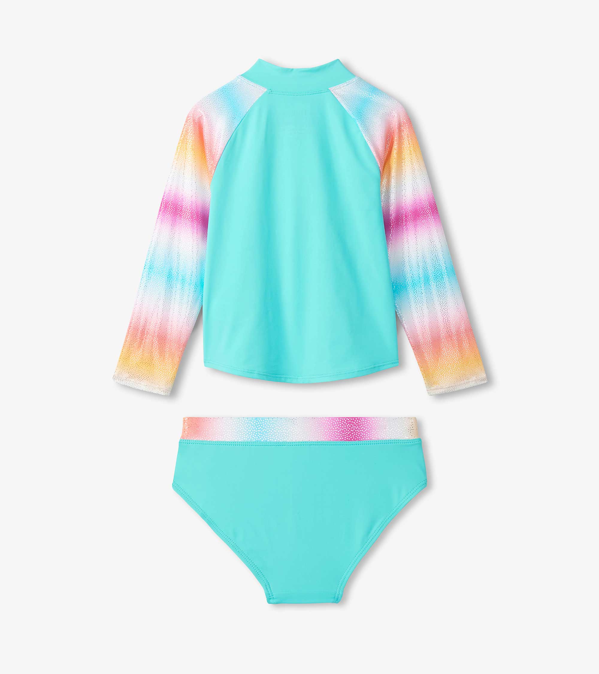 Girls Turquoise Shimmer Long Sleeve Two-Piece Rashguard Swimsuit - Image 6