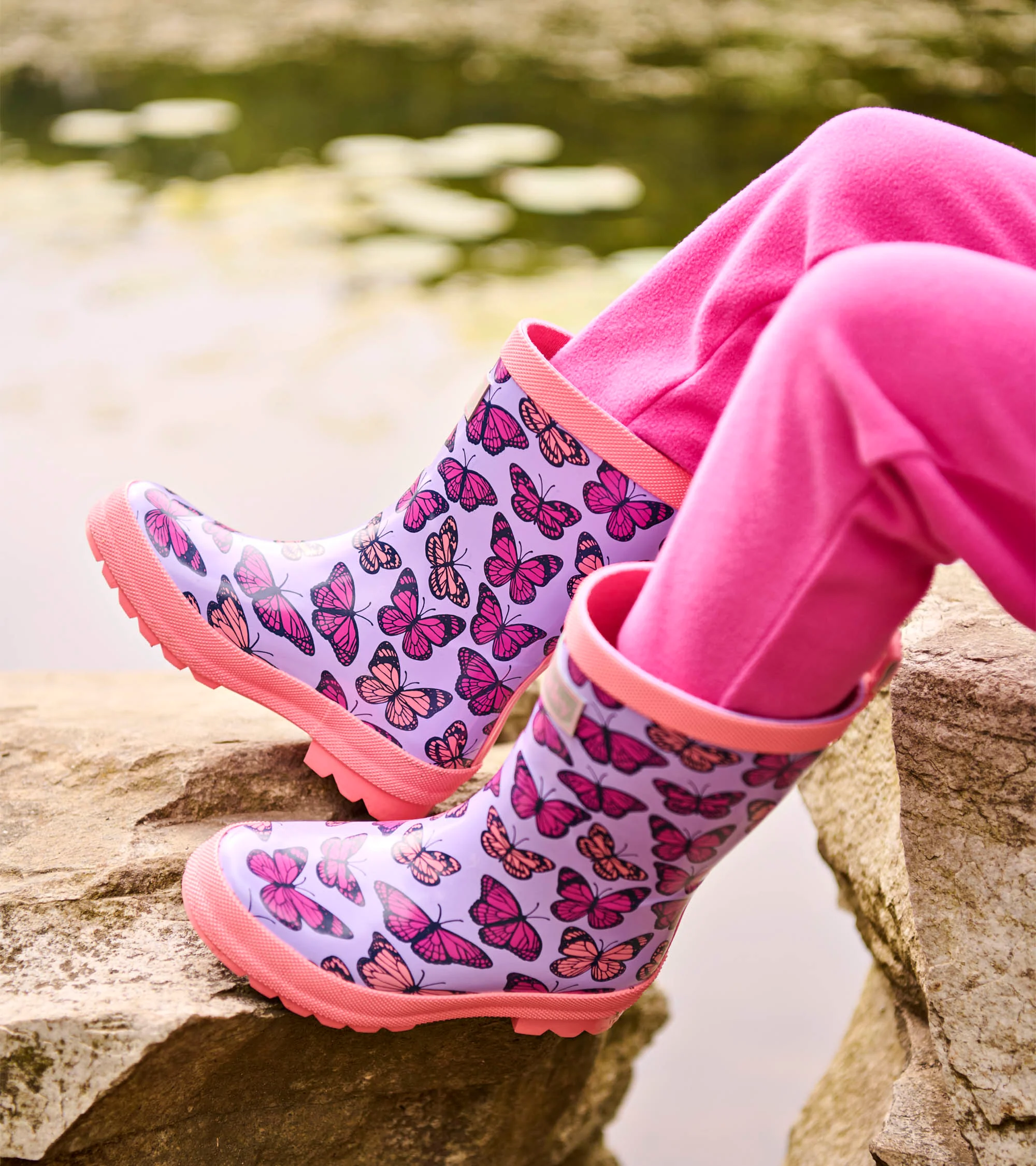 Girls Violet Butterflies Shiny Wellies - Image 2