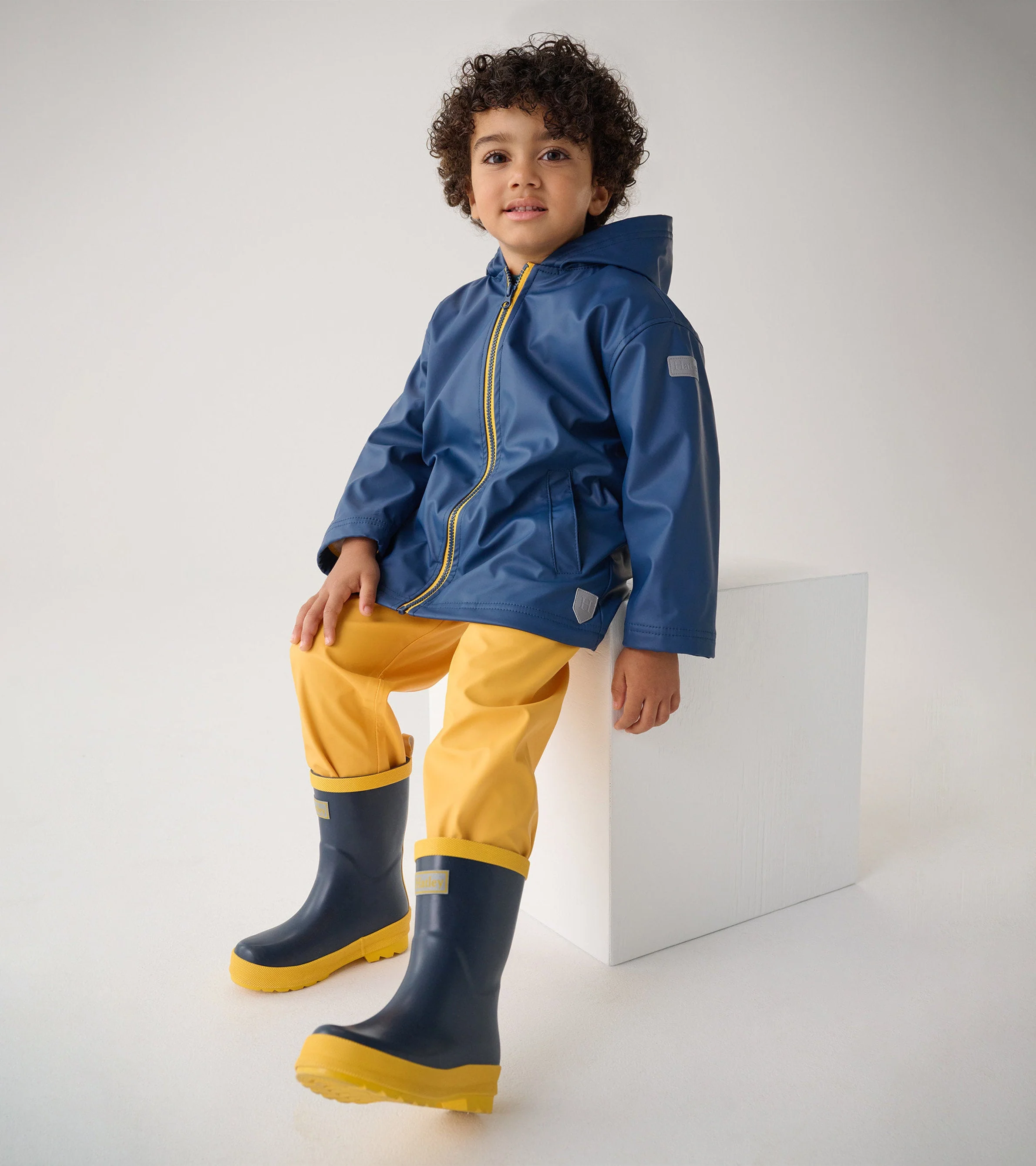 Kids Navy & Yellow Matte Wellies - Image 4