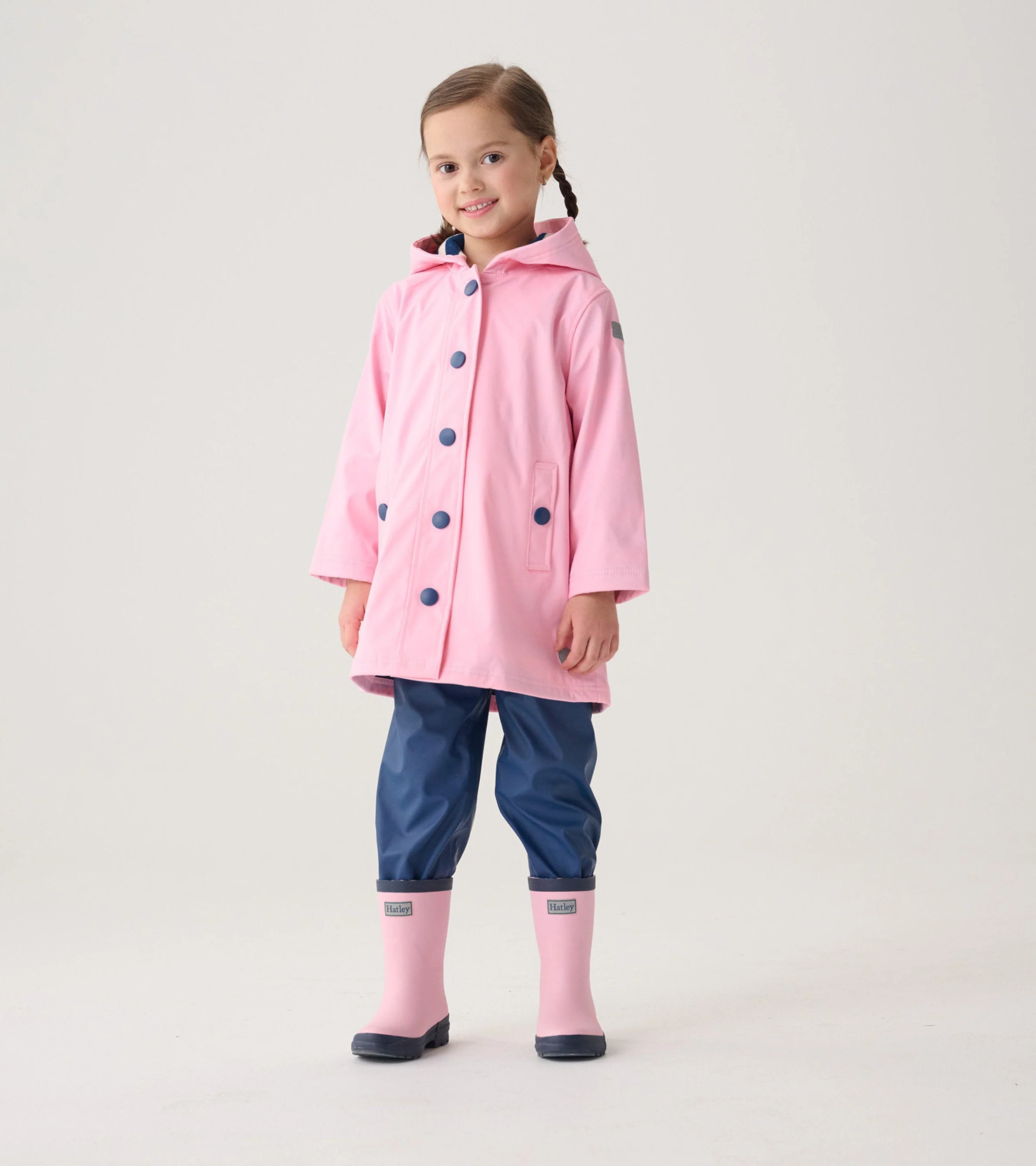 Kids Pink & Navy Matte Wellies - Image 4
