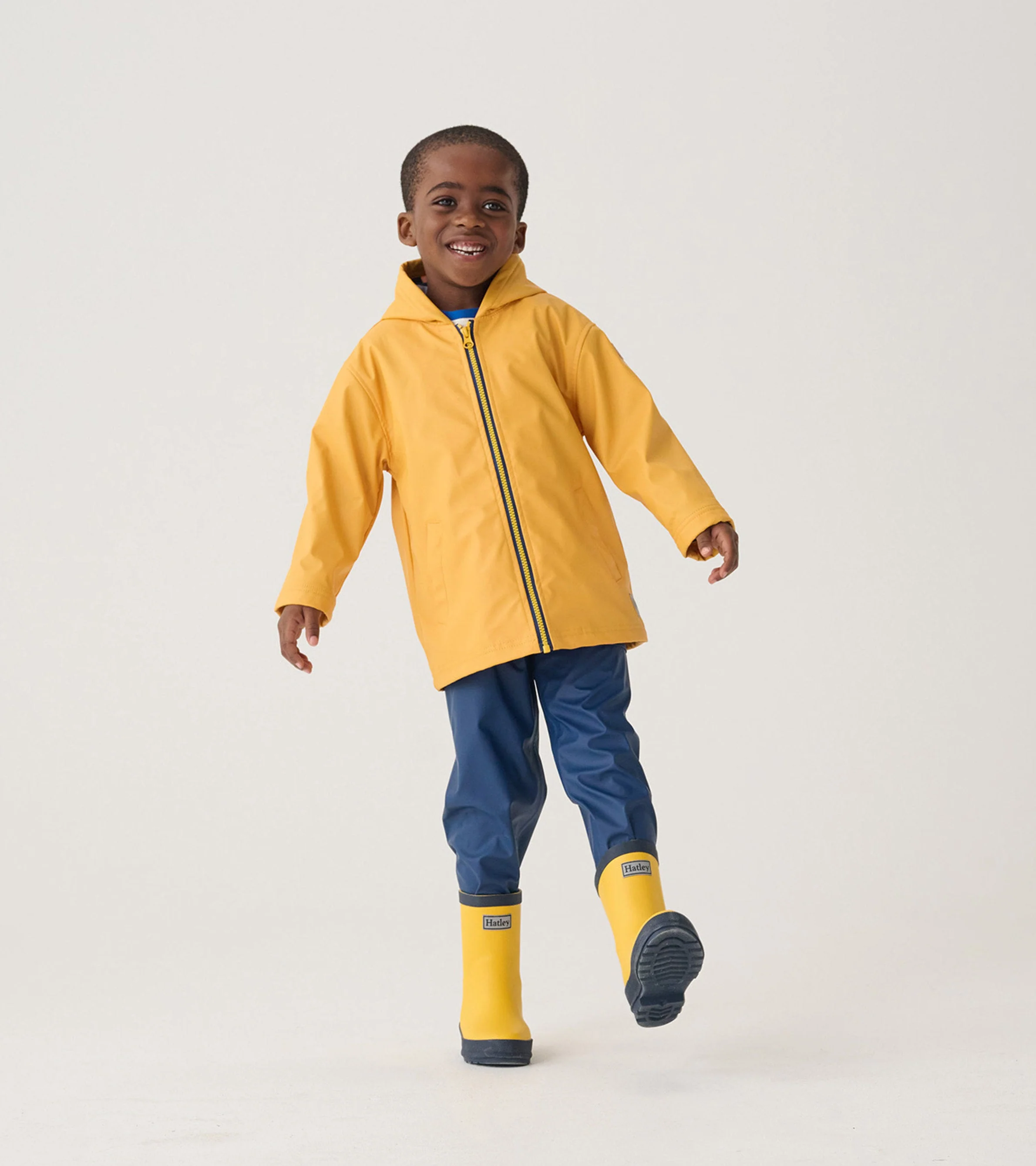 Kids Yellow & Navy Matte Wellies - Image 4