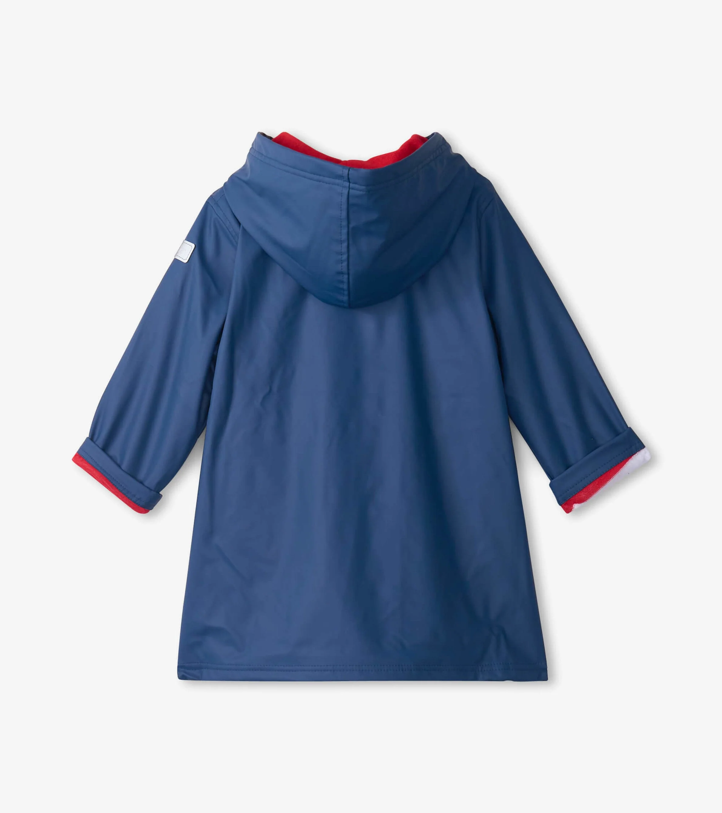 Kids Navy & Red Button-Up Raincoat - Image 3