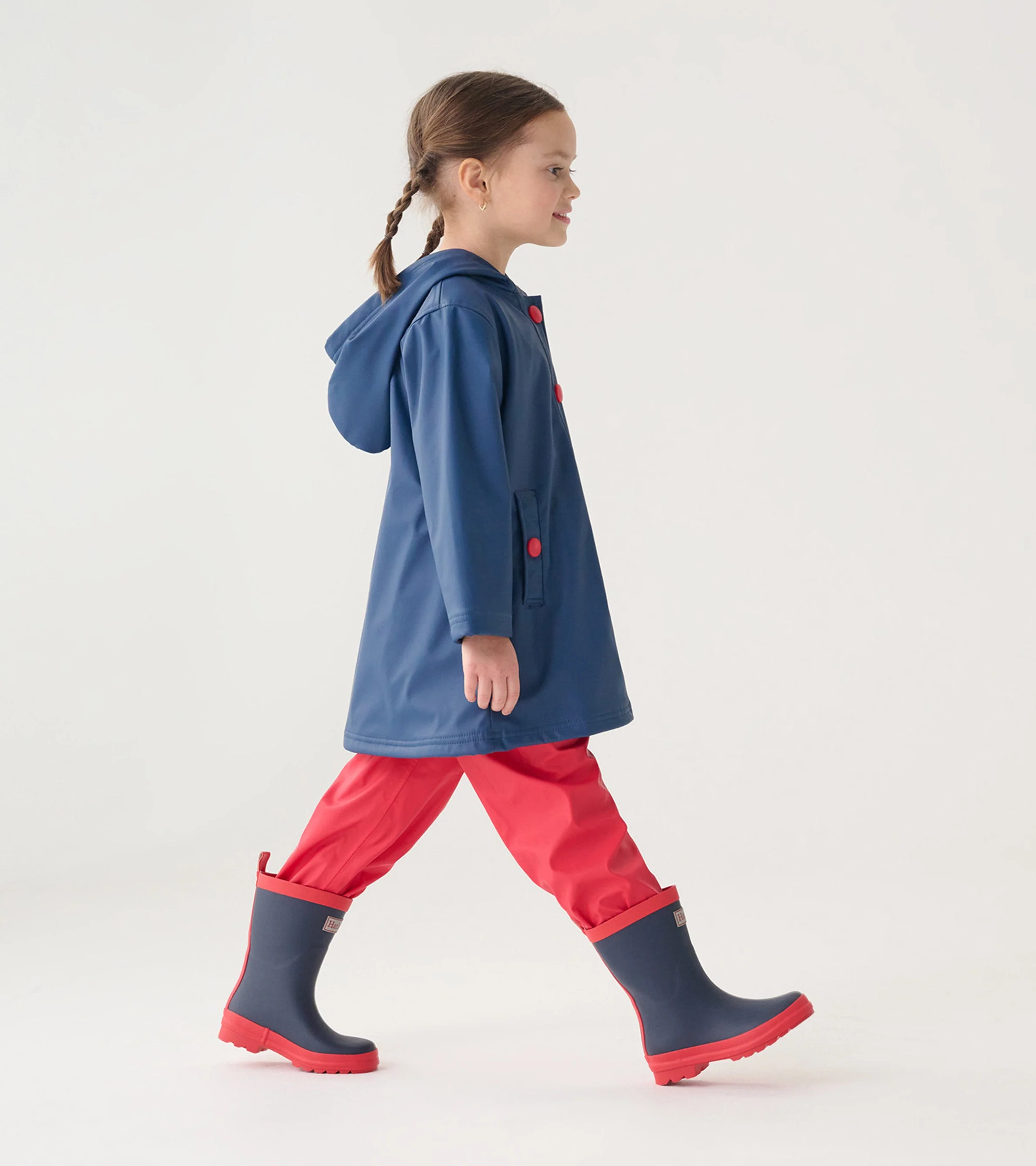 Kids Navy & Red Button-Up Raincoat - Image 4