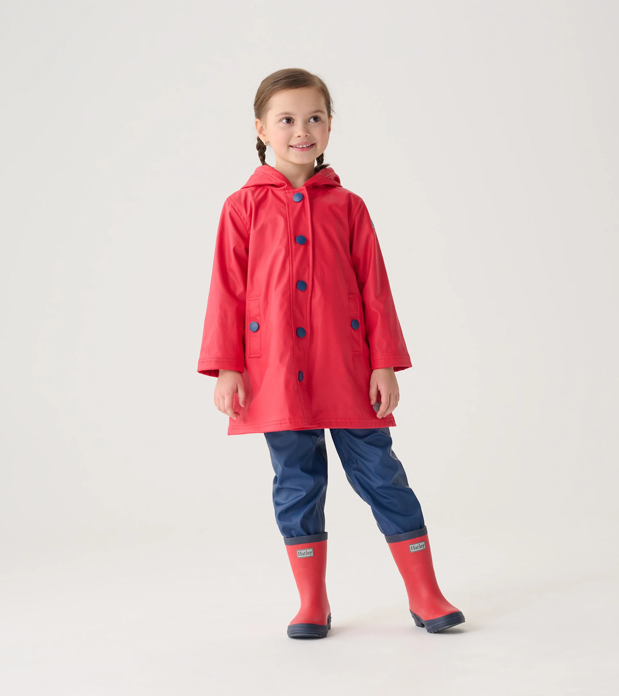 Kids Red & Navy Button-Up Raincoat - Image 4