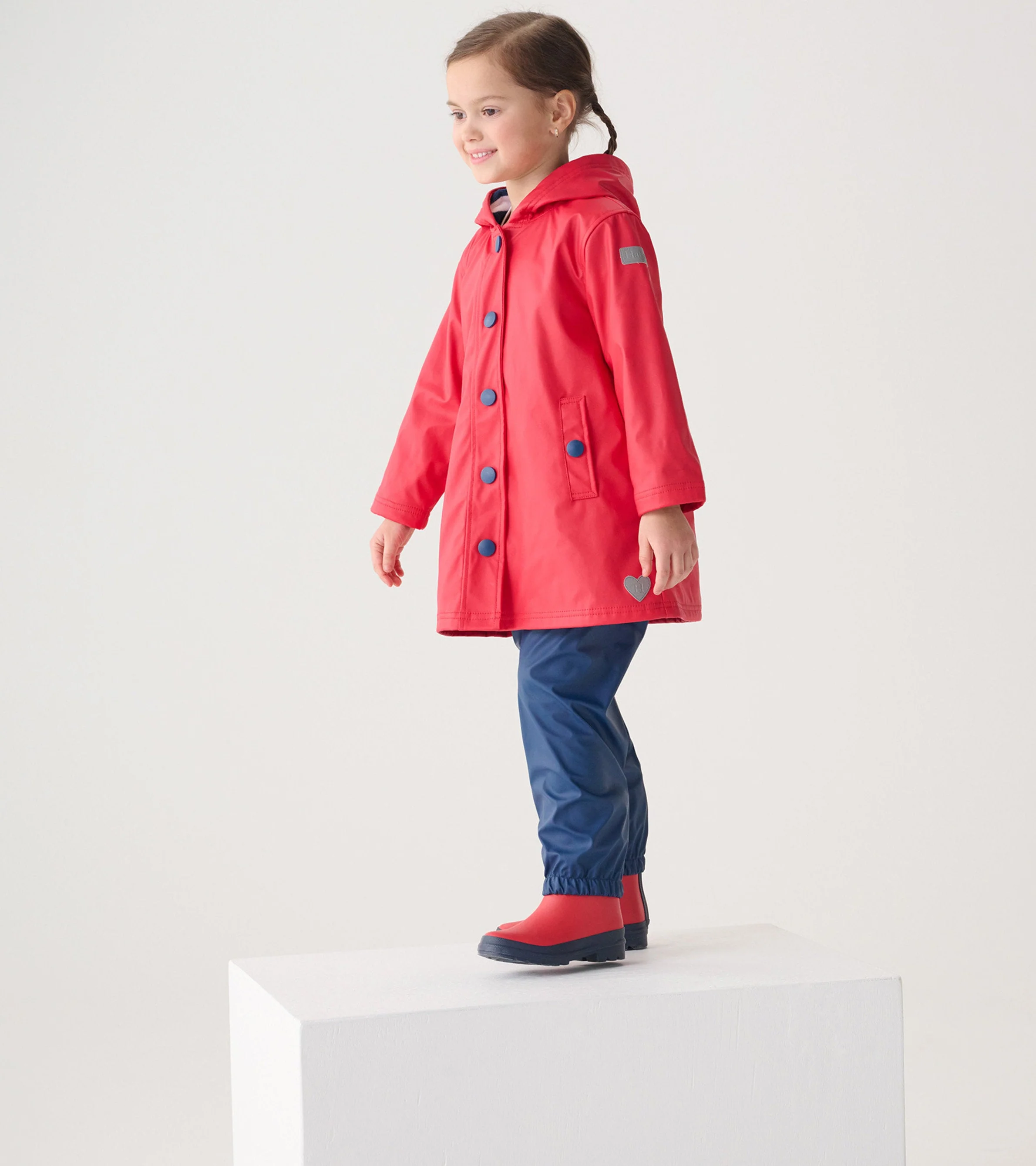 Kids Red & Navy Button-Up Raincoat - Image 5